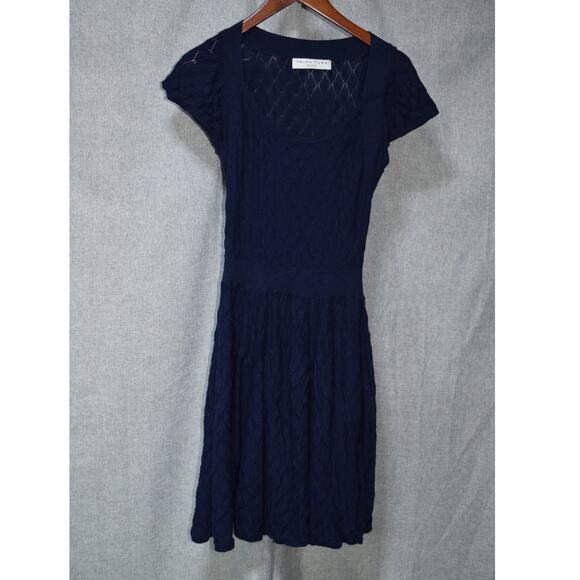 Trina Turk Navy Blue Diamond Knit Fit & Flare Sweater Dress Size Small - Picture 1 of 3